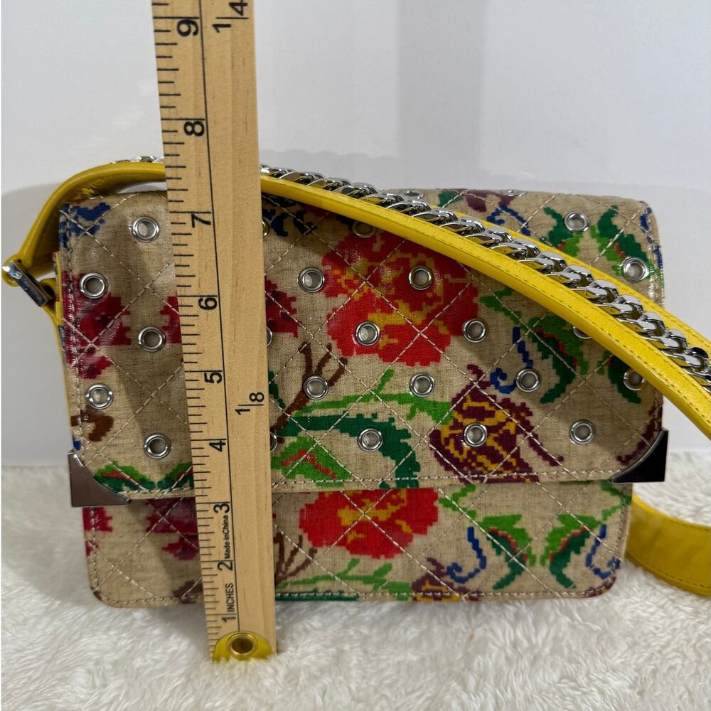 Vera Bradley Multicolor Floral Quilted Studded Satchel with Yellow Strap